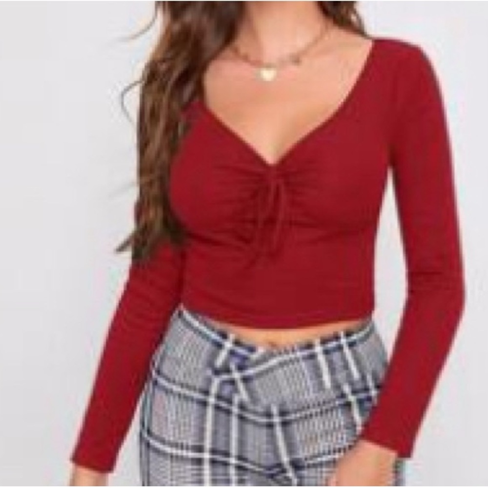 Ruched Knot Front Rib-knit Crop Tee